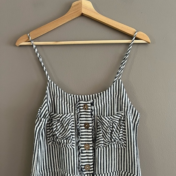 Ellor Jumpsuit Romper Pant White Black Stripe  Side Buttons Drawstring Sz XS - Picture 4 of 16